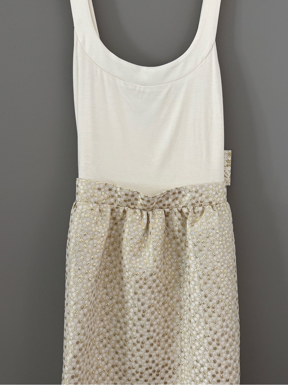 Aqua Cream and Gold Sequin Waist Formal Dress